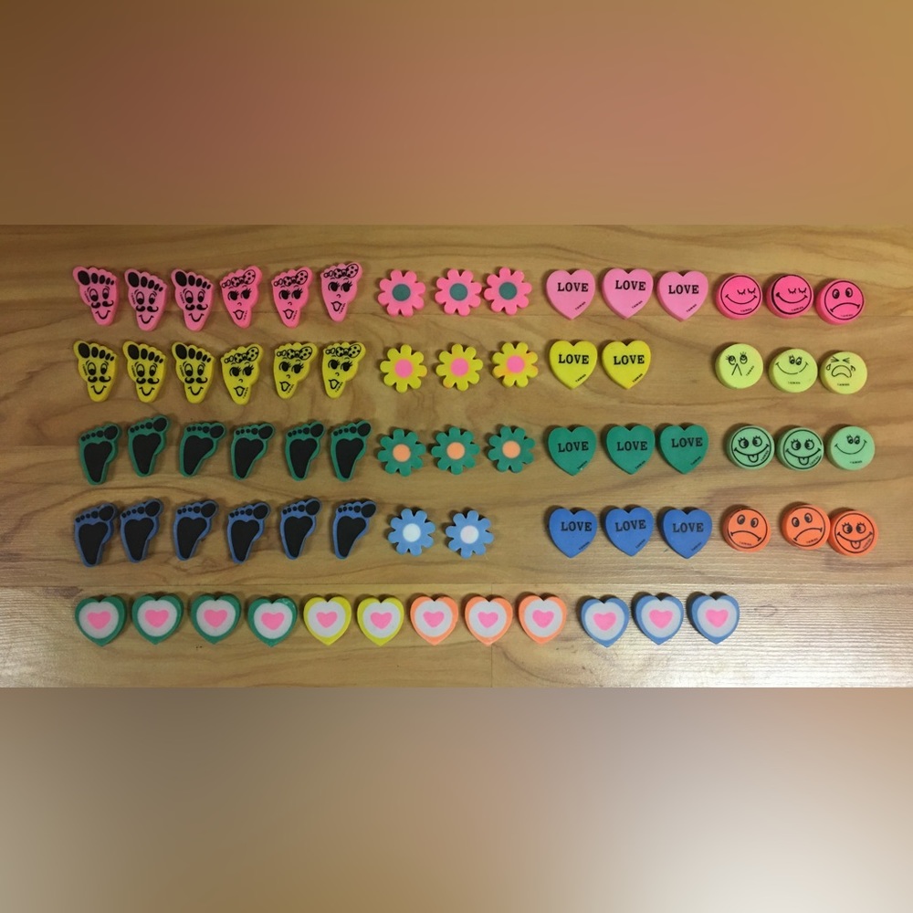 Lot of 70 Colorful Fun Erasers